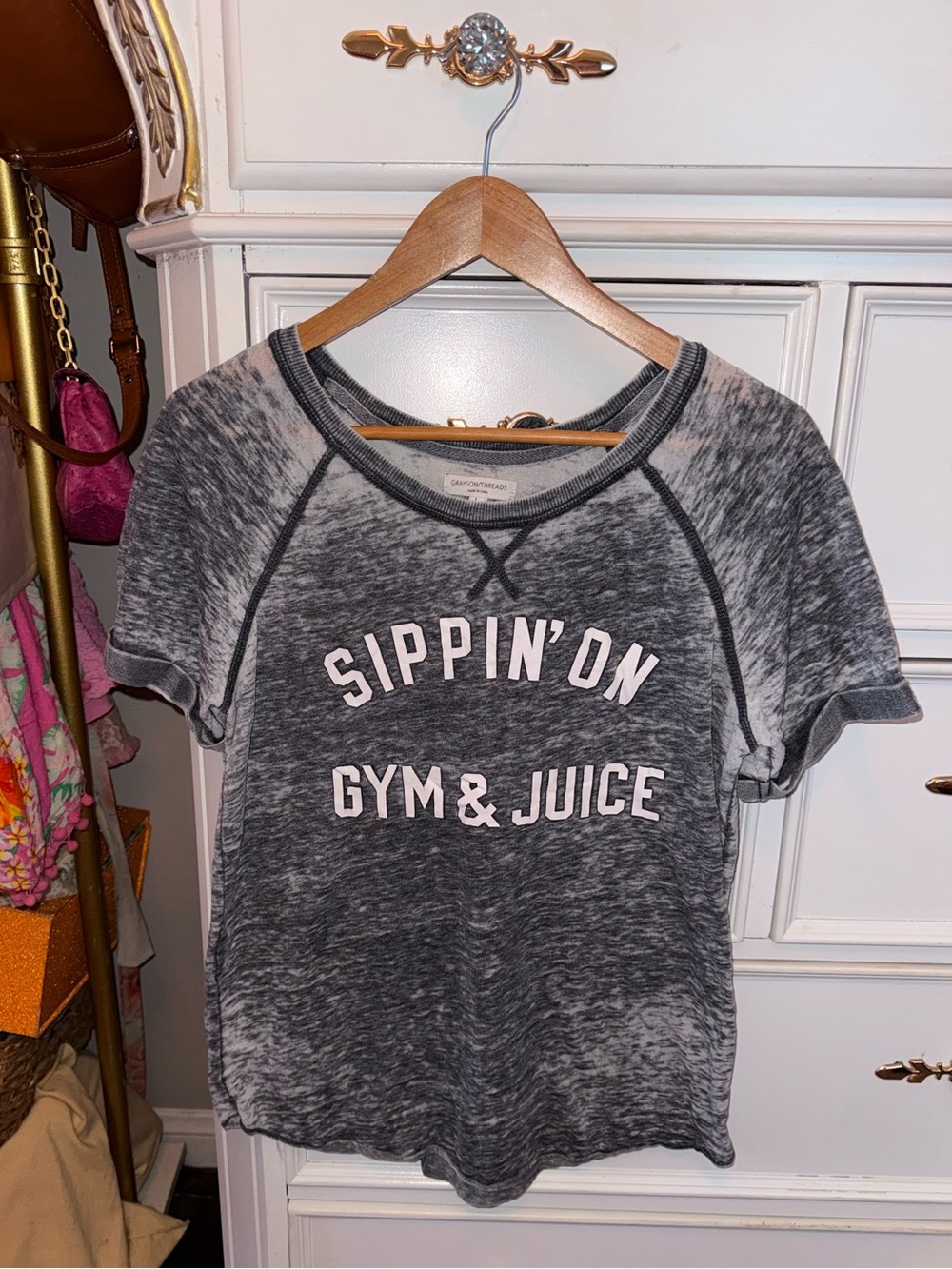 Sippin' On Gym & Juice Lightweight Short Sleeve Tee - Gray, Size Large